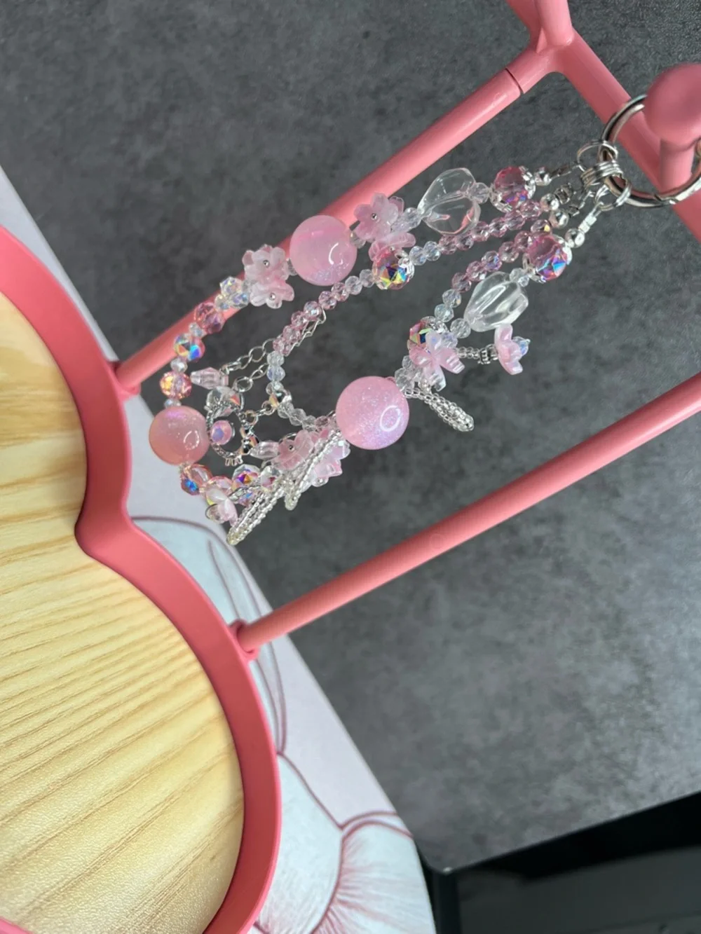 Pink Beaded Phone Chain SoftGirl Aesthetic Strap Cute Phone Charm Floral Lanyard